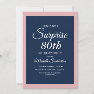 Invitation surprise 80 ans bleu marine rose