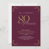 Invitation Surprise 80 & Fabuleux Anniversaire Bourgogne & Or (Devant)