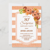Invitation Surprise 80e anniversaire Apricot rayé floral (Devant)