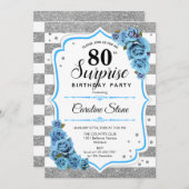 Invitation Surprise 80e anniversaire - Argent Blanc Bleu (Devant / Derrière)