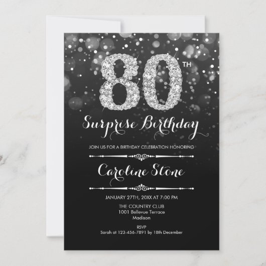 Invitation Surprise 80e anniversaire - Argent noir (Devant)