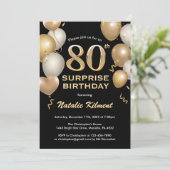 Invitation Surprise 80e anniversaire Ballons noir et or (Debout devant)