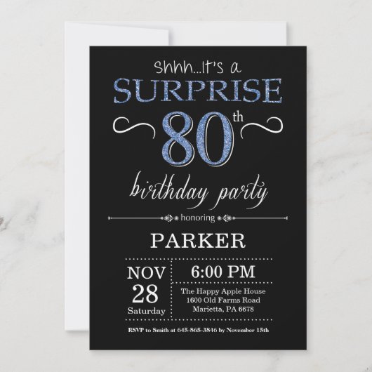 Invitation surprise 80e anniversaire Black and Blu (Devant)