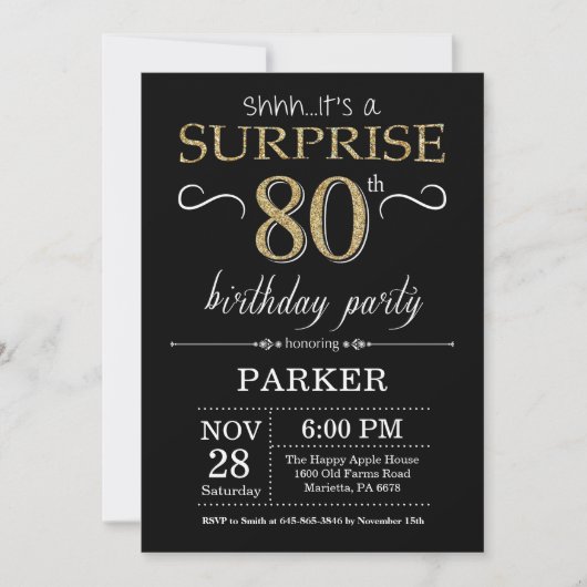 Invitation surprise 80e anniversaire Black and Gol (Devant)