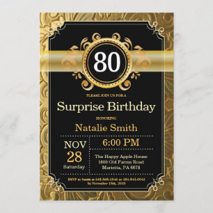 Invitation surprise 80e anniversaire Black and Gol