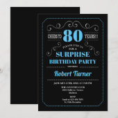 Invitation Surprise 80e anniversaire - Black Blue (Devant / Derrière)