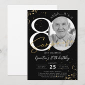 Invitation Surprise 80e anniversaire Black Gold Photo (Devant / Derrière)