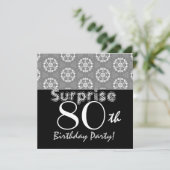 Invitation SURPRISE 80e anniversaire Black Silver Flower Star (Debout devant)