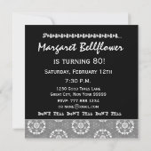 Invitation SURPRISE 80e anniversaire Black Silver Flower Star (Dos)