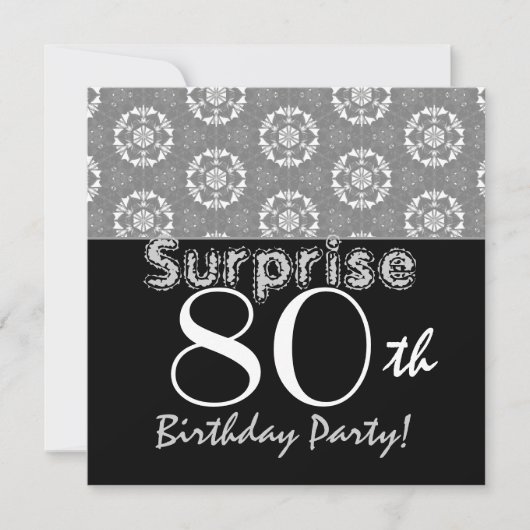 Invitation SURPRISE 80e anniversaire Black Silver Flower Star (Devant)