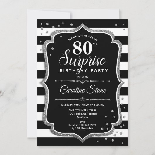 Invitation Surprise 80e anniversaire - Black White Silver (Devant)