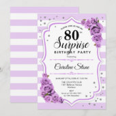 Invitation Surprise 80e anniversaire - Blanc pourpre (Devant / Derrière)