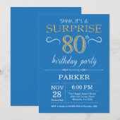 Invitation surprise 80e anniversaire Bleu et or (Devant / Derrière)
