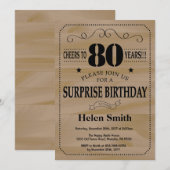 Invitation Surprise 80e anniversaire Bois rustique (Devant / Derrière)