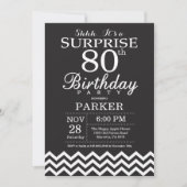Invitation Surprise 80e anniversaire Chevron noir et blanc (Devant)