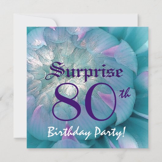 Invitation SURPRISE 80e anniversaire Dahlia bleue et violette (Devant)