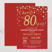 Invitation Surprise 80e anniversaire Diamant rouge et or (Devant / Derrière)