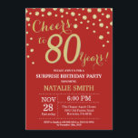 Invitation Surprise 80e anniversaire Diamant rouge et or<br><div class="desc">Surprise 80e anniversaire Invitation avec Parties scintillant rouge et or Arrière - plan diamant. Confetti d'or. Anniversaire adulte. Hommes ou Femmes Anniversaire. Pour plus de personnalisation,  cliquez sur le bouton "Customiser" et utilisez notre outil de conception pour modifier ce modèle.</div>