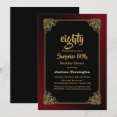 Invitation Surprise 80e anniversaire Dîner Black Red Gold (Devant / Derrière)
