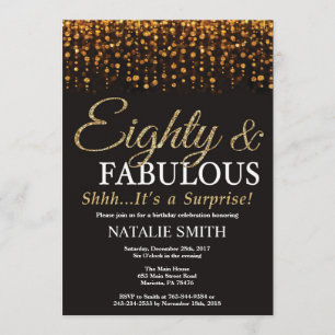 Invitation Surprise 80e anniversaire Eighty et Fabulous Gold