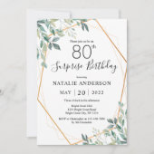 Invitation Surprise 80e anniversaire Eucalyptus Vert & Or (Devant)