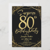 Invitation Surprise 80e anniversaire fête Chic Black & Gold (Devant)