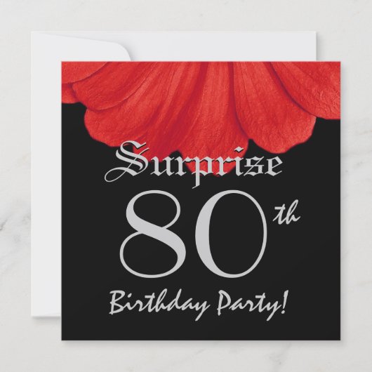 Invitation SURPRISE 80e anniversaire Fleur rouge Z305 (Devant)