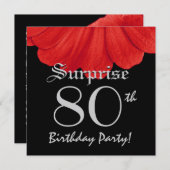 Invitation SURPRISE 80e anniversaire Fleur rouge Z305 (Devant / Derrière)