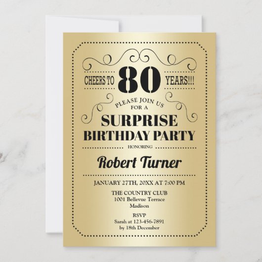 Invitation Surprise 80e anniversaire - Gold Black (Devant)