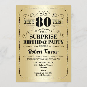Invitation Surprise 80e anniversaire - Gold Black
