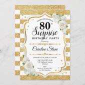 Invitation Surprise 80e anniversaire - Gold White (Devant / Derrière)