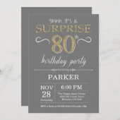 Invitation surprise 80e anniversaire Grey and Gold (Devant / Derrière)