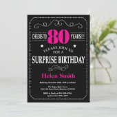 Invitation Surprise 80e anniversaire Hot rose et noir (Debout devant)