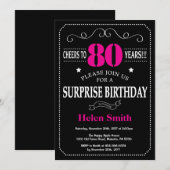 Invitation Surprise 80e anniversaire Hot rose et noir (Devant / Derrière)