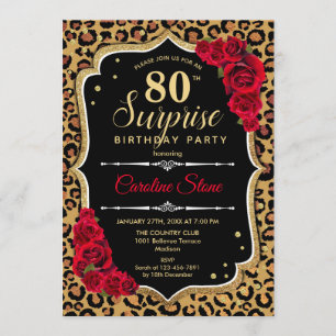 Invitation Surprise 80e anniversaire - Leopard Black Gold Red