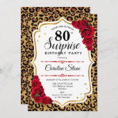 Invitation Surprise 80e anniversaire - Leopard Gold Blanc Rou (Devant / Derrière)