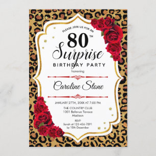 Invitation Surprise 80e anniversaire - Leopard Gold Blanc Rou