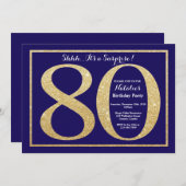 Invitation Surprise 80e anniversaire Marine Blue and Gold Par (Devant / Derrière)