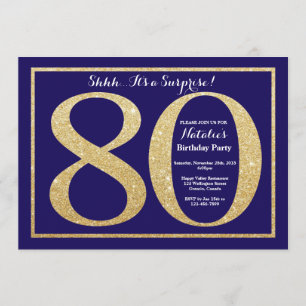 Invitation Surprise 80e anniversaire Marine Blue and Gold Par
