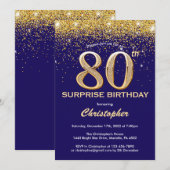 Invitation Surprise 80e anniversaire Marine Blue and Gold Par (Devant / Derrière)