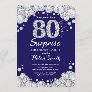 Invitation Surprise 80e anniversaire Marine Blue Silver Diamo