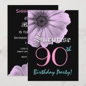 Invitation SURPRISE 80e anniversaire Modèle Purple Daisy (Devant / Derrière)