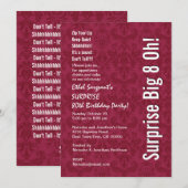 Invitation SURPRISE 80e anniversaire Moderne Rouge Blanc W132 (Devant / Derrière)