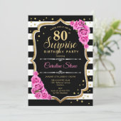 Invitation Surprise 80e anniversaire - Noir blanc rose (Debout devant)