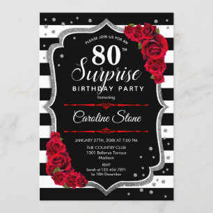 Invitation Surprise 80e anniversaire - Noir Blanc Rouge