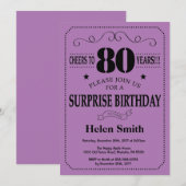 Invitation Surprise 80e anniversaire Noir et pourpre (Devant / Derrière)