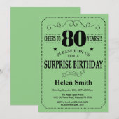 Invitation Surprise 80e anniversaire noir et vert (Devant / Derrière)