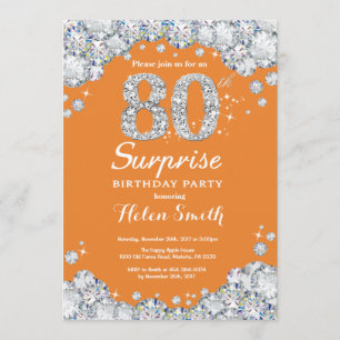 Invitation Surprise 80e anniversaire Orange and Silver Diamon