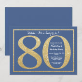 Invitation Surprise 80e anniversaire Parties scintillant bleu (Devant / Derrière)