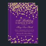 Invitation Surprise 80e anniversaire Parties scintillant d'or<br><div class="desc">Elegant Surprise 80e anniversaire Conception d'invitation avec motif Confetti Parties scintillant Gold sur Purple ,  nom et date personnalisés et texte supplémentaire. Facile à utiliser et facile à personnaliser.</div>
